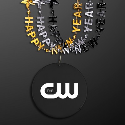 Happy New Year Party Beads with Black Medallion (NON-Light Up) - PRINTED